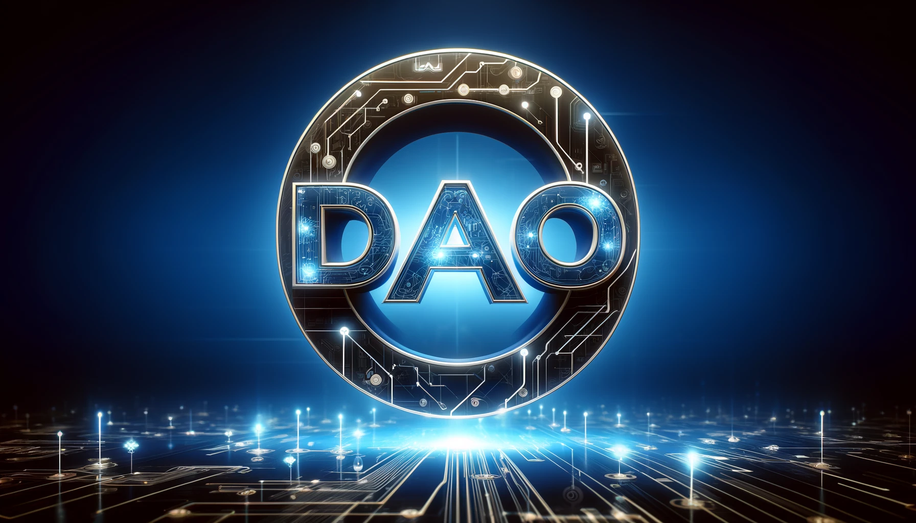 DALL·E 2024-04-04 15.18.16 - Create an image depicting the acronym 'DAO' standing for Decentralized Autonomous Organization. The letters should be designed with a sleek, futuristi